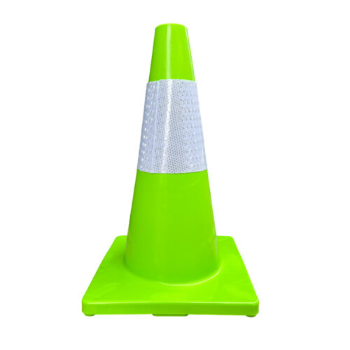กรวยจราจรสีเขียว ความสูง 45 Cm. คาดแถบสะท้อนแสง 1 แถบ วัสดุ PVC