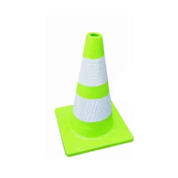 กรวยจราจรสีเขียว ความสูง 45 Cm. คาดแถบสะท้อนแสง 2 แถบ วัสดุ PVC