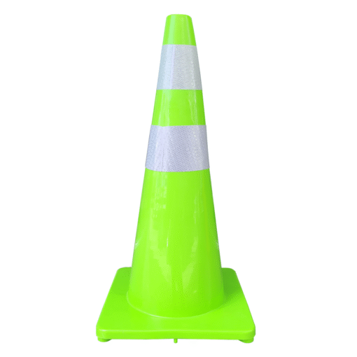 กรวยจราจรสีเขียว ความสูง 70 Cm. คาดแถบสะท้อนแสง 2 แถบ วัสดุ PVC