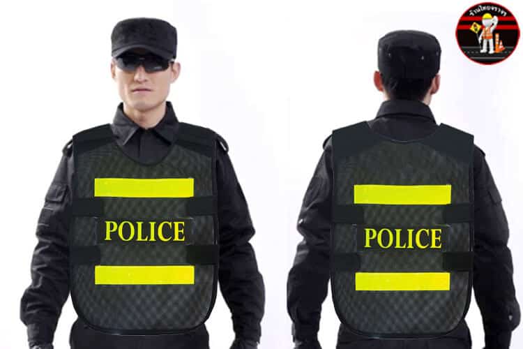 เสื้อมีสกรีน POLICE สะท้อนแสงสีดำ