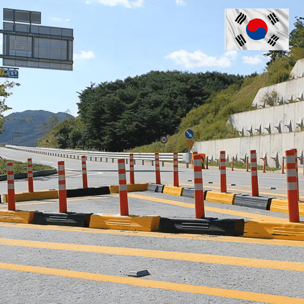 เสาล้มลุกแบ่งเลนพร้อมฐานยาง