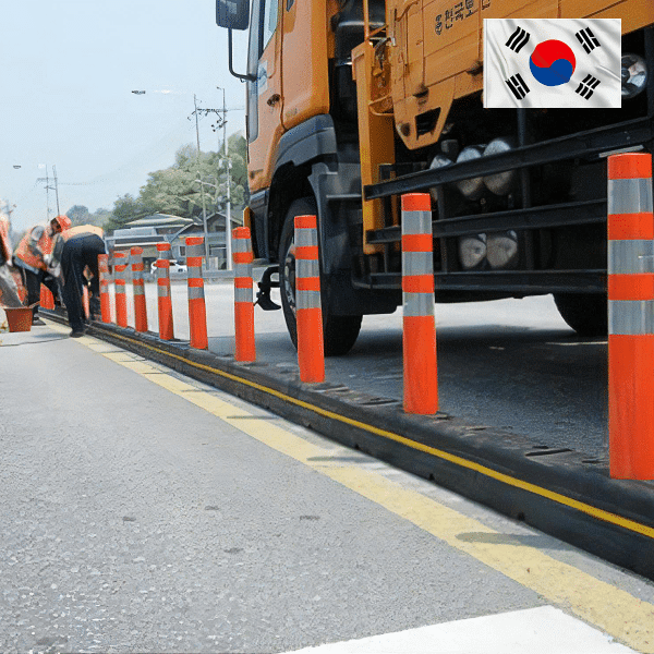 เสาล้มลุกแบ่งเลนพร้อมฐานยาง