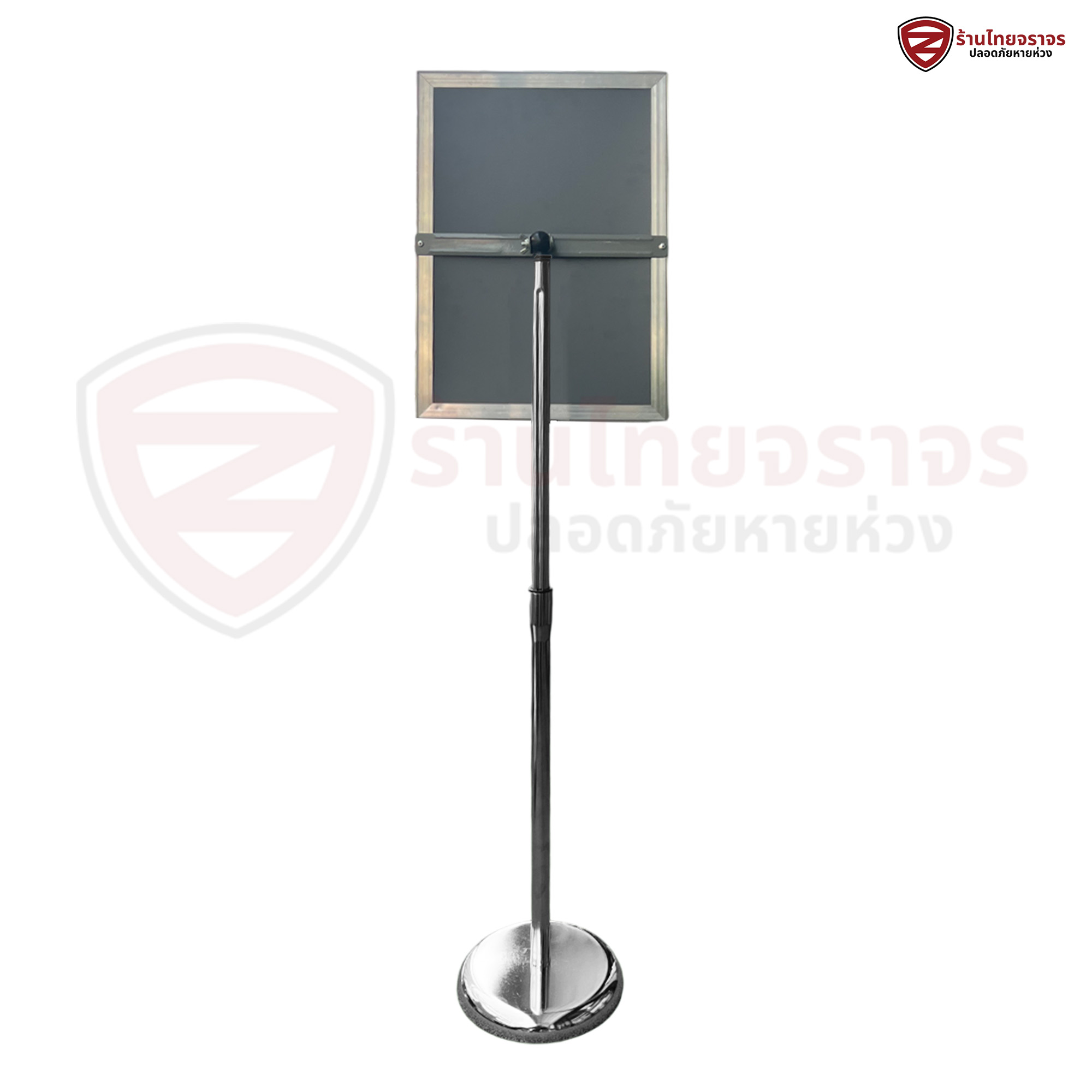 ขาตั้งโปสเตอร์ วัสดุเสาเเละฐานเป็นเหล็กชุบโครเมียม กรอบป้ายเป็นวัสดุอลูมิเนียม ชนิดปรับได้ ขนาด A3 ความสูง: 80-104 Cm. (ปรับได้) ฐาน: 25 Cm .หลังเทา - Image 2