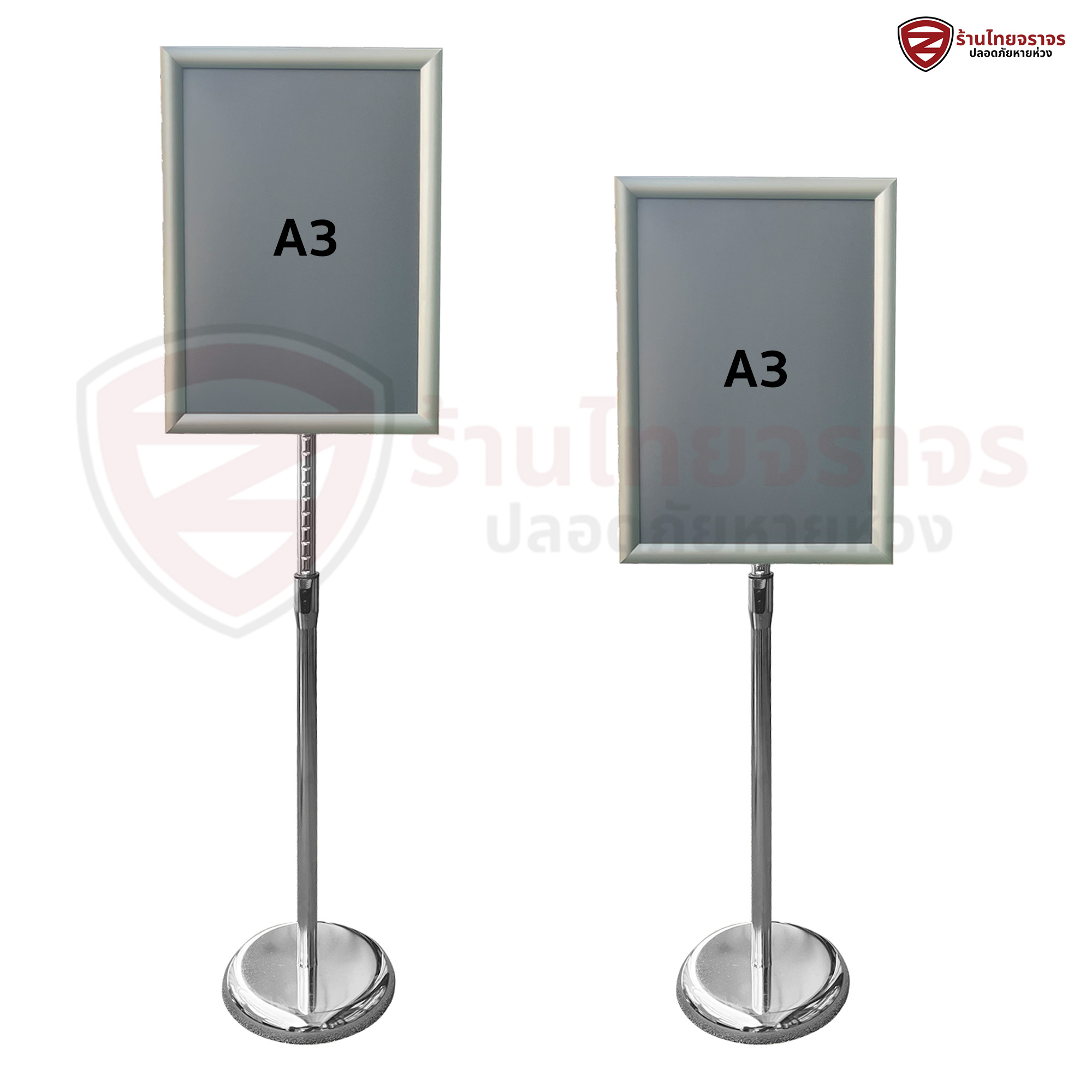 ขาตั้งโปสเตอร์ วัสดุเสาเเละฐานเป็นเหล็กชุบโครเมียม กรอบป้ายเป็นวัสดุอลูมิเนียม ชนิดปรับได้ ขนาด A3 ความสูง: 80-104 Cm. (ปรับได้) ฐาน: 25 Cm .หลังเทา - Image 4