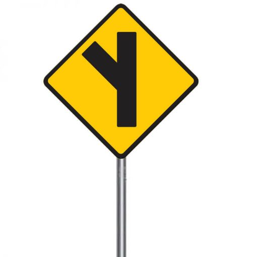 ป้ายเตือนทางโทแยกทางเอกทางซ้ายรูปตัววาย