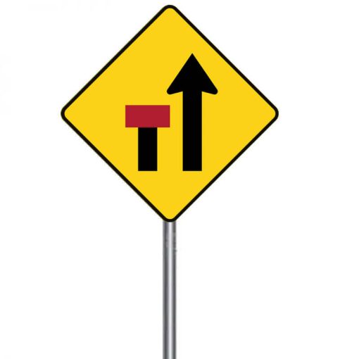 ป้ายเตือนช่องจราจรปิดด้านซ้าย