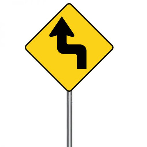 ป้ายเตือนทางโค้งกลับรัศมีแคบเริ่มซ้าย