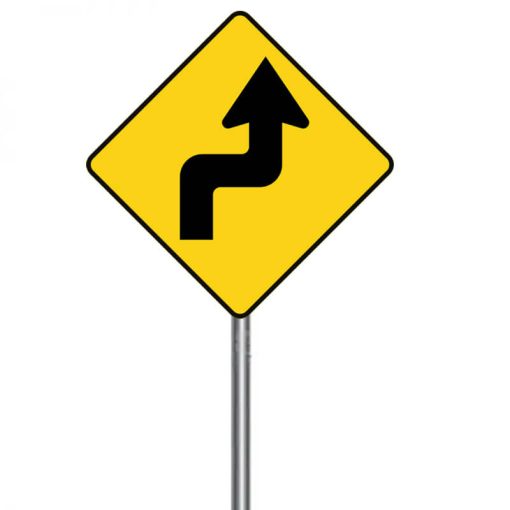 ป้ายเตือนทางโค้งกลับรัศมีแคบเริ่มขวา