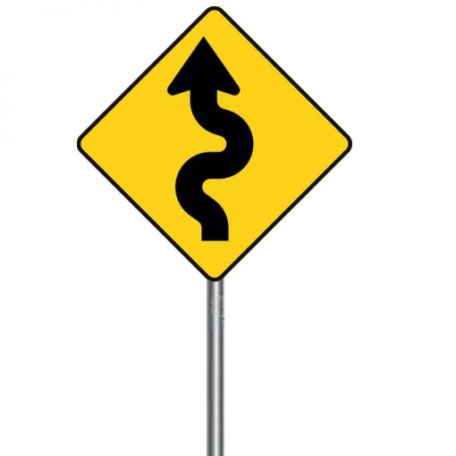 ป้ายเตือนทางคดเคี้ยวเริ่มซ้าย