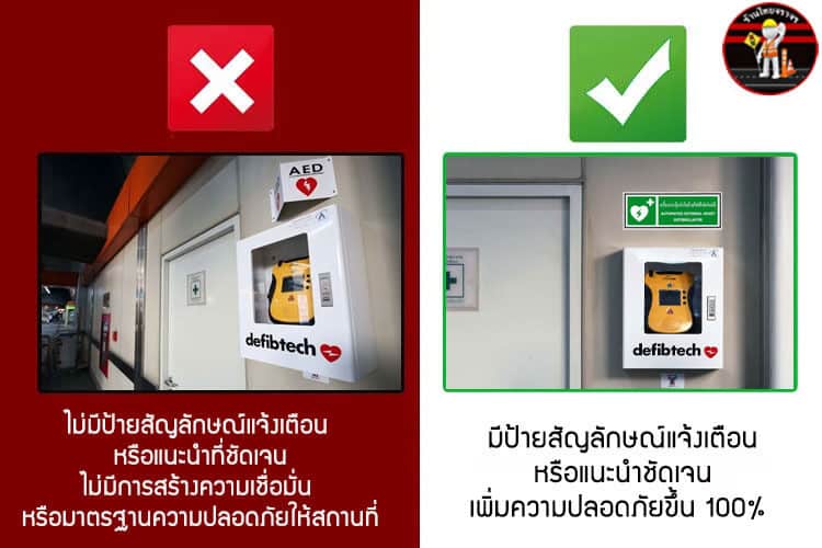 ป้ายเครื่องกระตุ้นหัวใจด้วยไฟฟ้าอัตโนมัติ