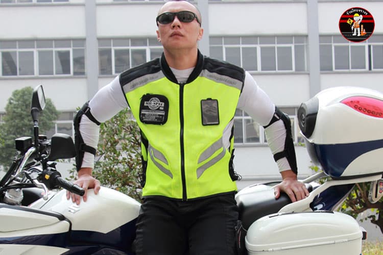 เสื้อจราจรสำหรับผู้ขับขี่รถจักรยานยนต์สีเขียวมะนาว พร้อมแถบสะท้อนแสง