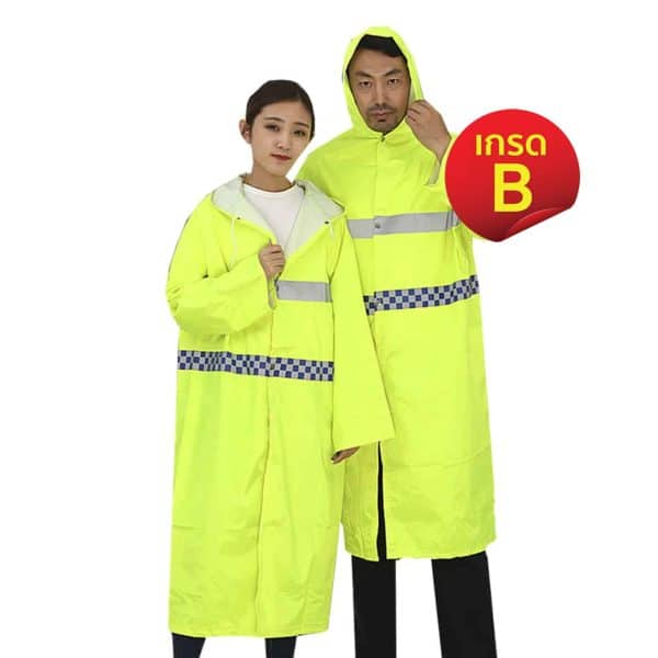 สินค้าเกรด B เสื้อกันฝนโค้ทเขียว คาดแถบสะท้อนแสง 2 แถบ รอบตัว