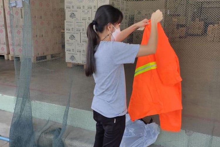 เสื้อ – กางเกง กันฝน สีส้ม คาดแถบสะท้อนแสง 1 แถบรอบตัว