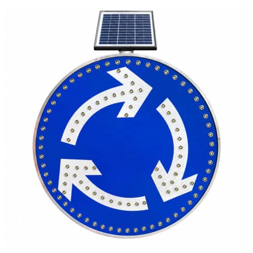 ป้าย solar cell วงเวียน LED พลังงานแสงอาทิตย์ อลูมิเนียม 1.2 มม ขนาดเส้นผ่านศูนย์กลาง 80 cm.  สติ๊กเกอร์ 3M Diamond grade แผง 10W เเบตเตอรี่ 12V 12Ah. (ราคาเฉพาะป้าย)