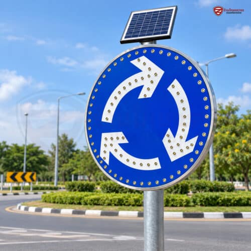 ป้าย solar cell วงเวียน LED พลังงานแสงอาทิตย์ อลูมิเนียม 1.2 มม ขนาดเส้นผ่านศูนย์กลาง 80 cm.  สติ๊กเกอร์ 3M Diamond grade แผง 10W เเบตเตอรี่ 12V 12Ah. (ราคาเฉพาะป้าย) - Image 3