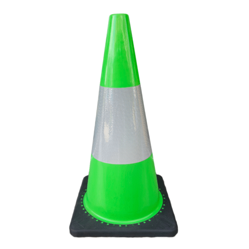กรวยจราจรสีเขียว ความสูง 70 Cm. คาดแถบสะท้อนแสงใหญ่ วัสดุ PVC  พร้อมฐานเพิ่มน้ำหนัก