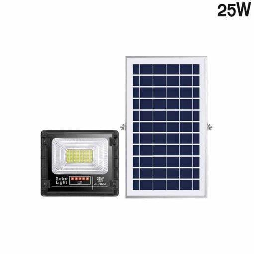 โคมไฟสปอร์ตไลท์ LED พลังงานแสงอาทิตย์ 25W พร้อมรีโมท ขายึดแผง แบบขาตัวยู