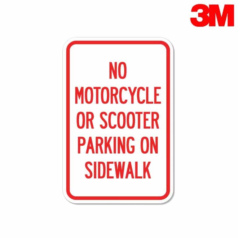 ป้ายห้ามจอดมอเตอร์ไซค์หรือสกู๊ตเตอร์บนทางเท้า สะท้อนแสง 3M