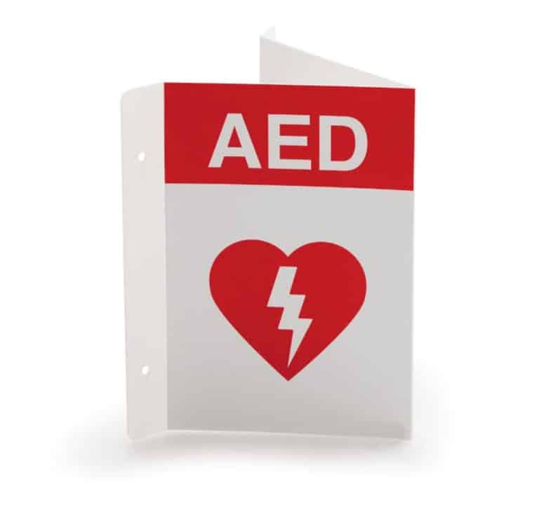 ป้ายพับสัญลักษณ์ AED วัสดุอลูมิเนียม 1.2mm. ขนาด 15 x15x30 ซม. สะท้อนแสง 3M
