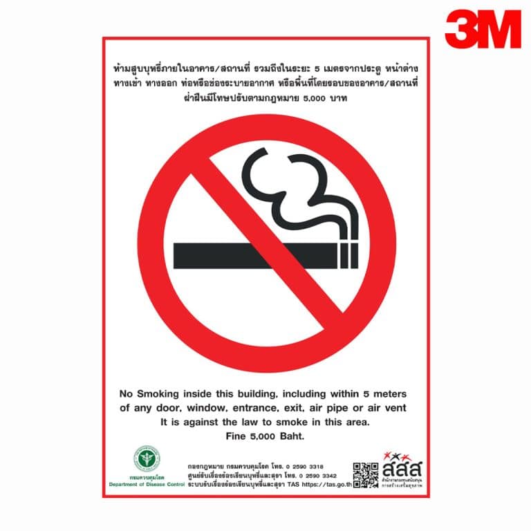 ป้ายห้ามสูบบุหรี่ภายในอาคารสถานที่ สะท้อนแสง 3M