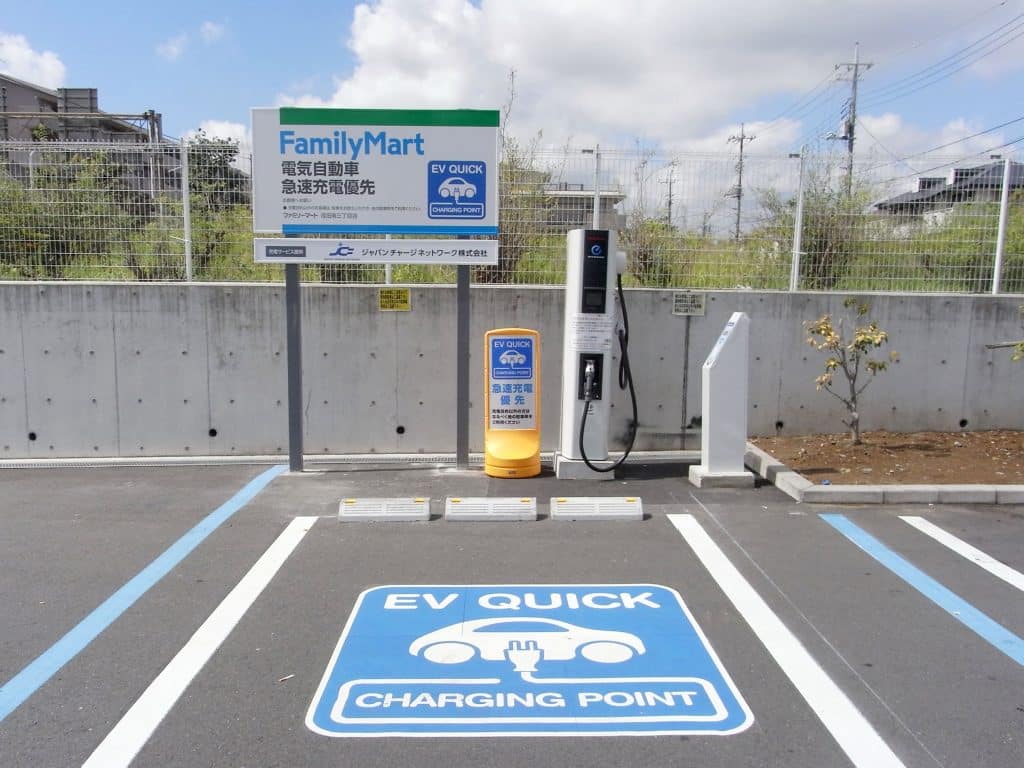 Car park with EV charging point of gas station