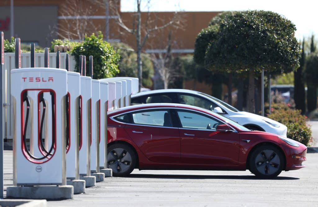 Car park with EV charging point of gas station