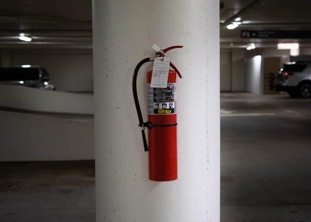 Fire extinguisher in the car park
