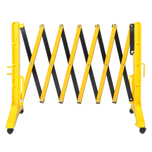 แผงกั้นพลาสติกยืดหดได้ สีเหลือง-ดำ สูง 96 ซม. ยืดได้ 350 ซม.