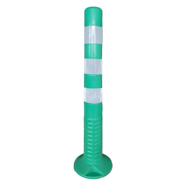 เสาหลักจราจรล้มลุกได้ สีเขียว วัสดุ TPU สูง 75 Cm. คาดแถบสะท้อนแสงสีขาว 3 แถบ (ถูกเหยียบได้ประมาณ 200 ครั้ง)