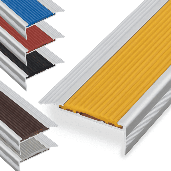 แผ่นครอบบันไดกับลื่น อลูมิเนียม + PVC ขนาด 5 x 2 Cm. ความยาว 100 Cm.