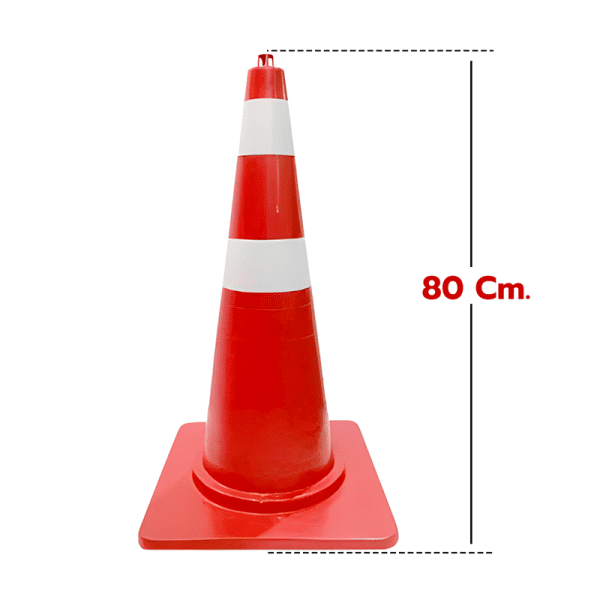 กรวยจราจรสีแดง วัสดุ EVA+PP ผสมสารป้องกัน UV จากแสงเเดด สูง 80 Cm. คาดแถบสะท้อนแสง 2 แถบ - Image 2