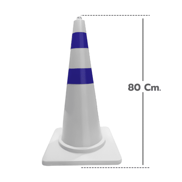 กรวยจราจร EVA 80 ซม. สีขาวคาดเเถบสะท้อนแสงสีน้ำเงิน 2 เเถบ เกรด A มีจุกด้านบน - Image 2