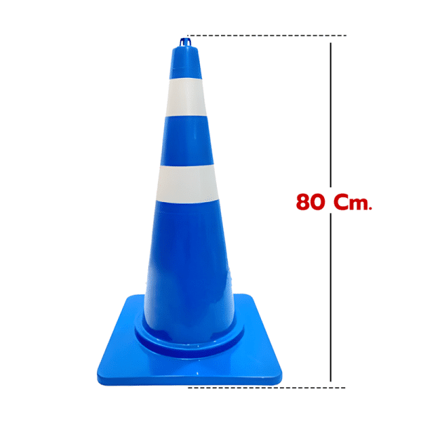 กรวยจราจรสีน้ำเงิน วัสดุ EVA+PP ผสมสารป้องกัน UV จากแสงเเดด สูง 80 Cm. คาดแถบสะท้อนแสง 2 แถบ - Image 2