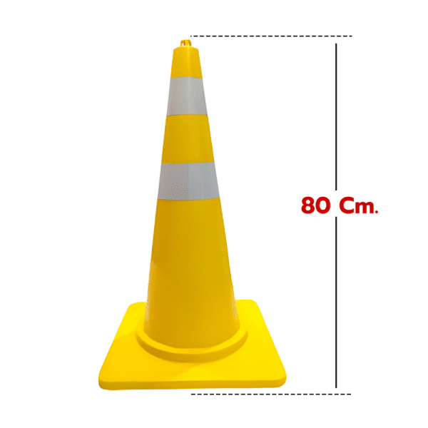 กรวยจราจรสีเหลือง วัสดุ EVA+PP ผสมสารป้องกัน UV จากแสงเเดด สูง 80 Cm. คาดแถบสะท้อนแสง 2 แถบ - Image 2