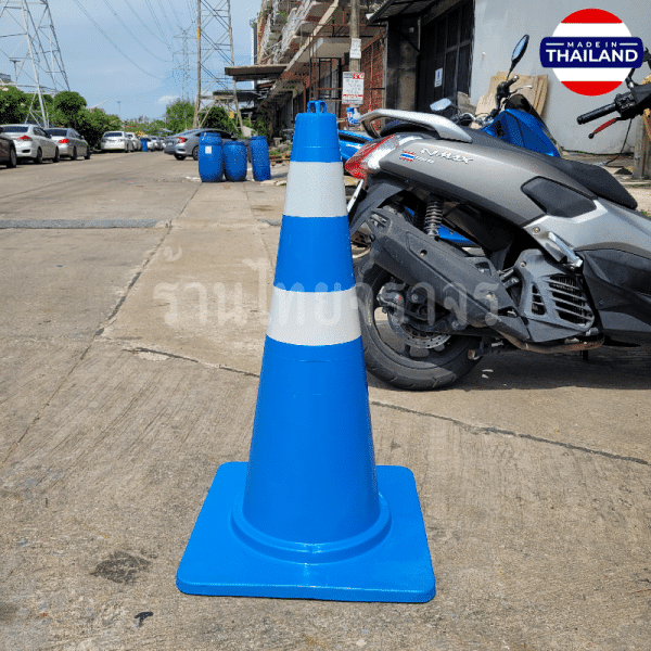 กรวยจราจรสีน้ำเงิน วัสดุ EVA+PP ผสมสารป้องกัน UV จากแสงเเดด สูง 80 Cm. คาดแถบสะท้อนแสง 2 แถบ - Image 8
