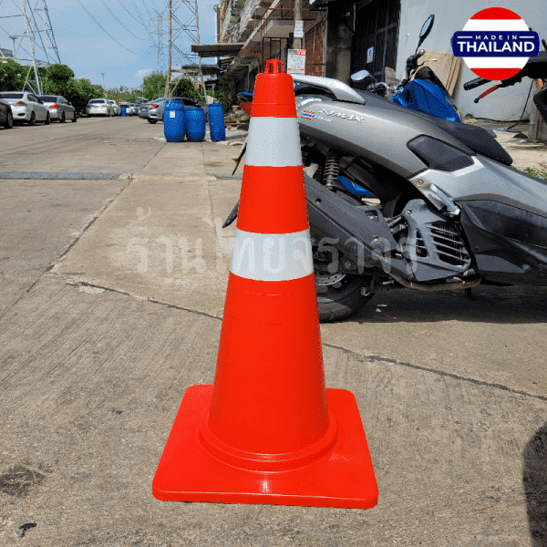 กรวยจราจรสีแดง วัสดุ EVA+PP ผสมสารป้องกัน UV จากแสงเเดด สูง 80 Cm. คาดแถบสะท้อนแสง 2 แถบ - Image 7