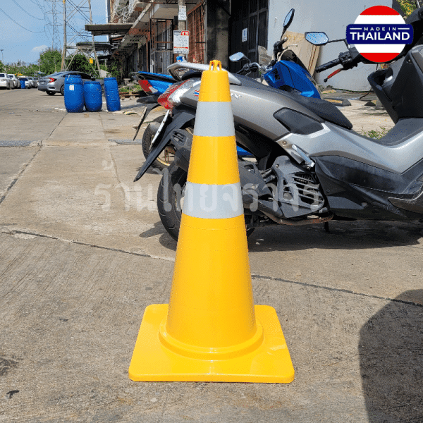 กรวยจราจรสีเหลือง วัสดุ EVA+PP ผสมสารป้องกัน UV จากแสงเเดด สูง 80 Cm. คาดแถบสะท้อนแสง 2 แถบ - Image 7