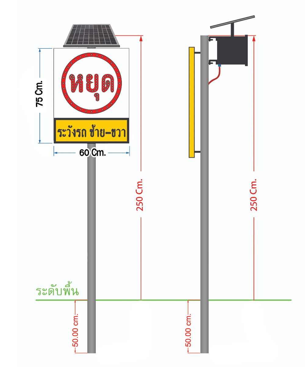 ป้ายไฟกระพริบหยุดระวังรถ ซ้าย-ขวา