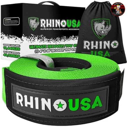 เชือกลากรถ RHINO USA เชือกสีเขียว-ป้ายสีดำ