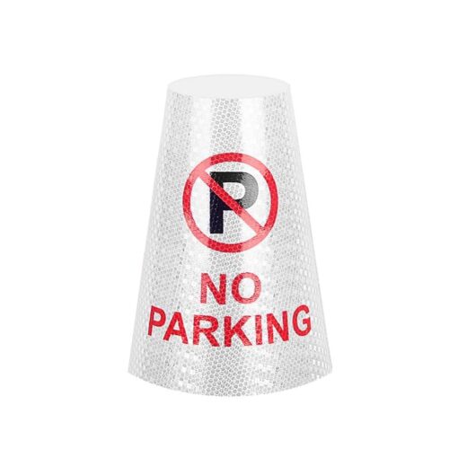 แผ่นข้อความ NO PARKING สวมกรวยจราจร