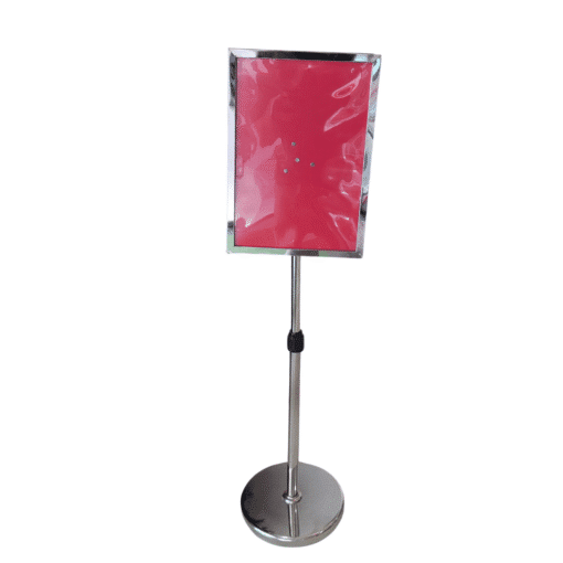 ขาตั้งป้าย โปสเตอร์สเเตนเลส ขนาด A3 หลังเเดง ความสูงปรับได้ 90 -130 cm.