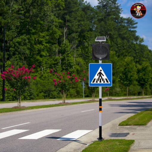 ป้ายคนข้ามถนนพร้อมไฟกระพริบโซล่าเซลล์