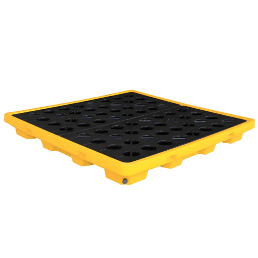 พาเลทรองสารเคมี เเบบ 4 Drums ขนาด 130 x 130 x 15 cm, LDPE 93.5 L มี drain 1 ช่อง
