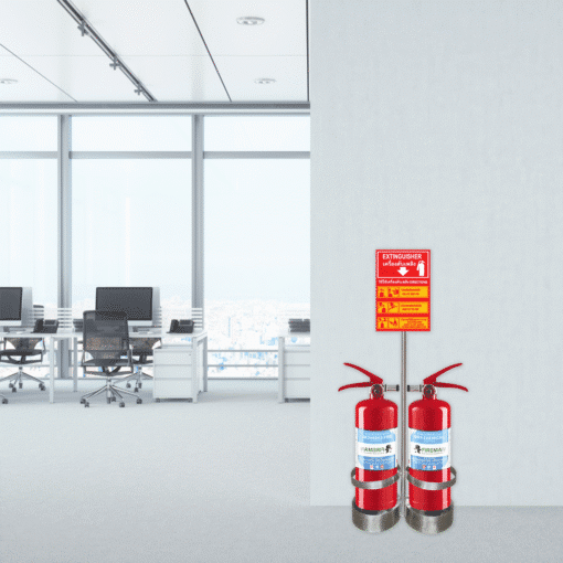 ป้ายสแตนเลสถังดับเพลิง ชนิดวางถังคู่