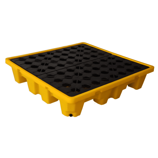 พาเลทรองสารเคมี เเบบ 4 Drums ขนาด 130x130x30 ซม. วัสดุ LLDPE 260L มี drain 1 ช่อง