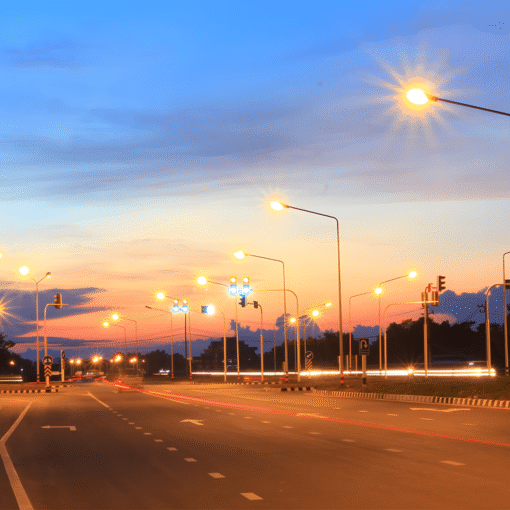 เสาไฟฟ้าส่องสว่าง พร้อมกิ่งเดี่ยว