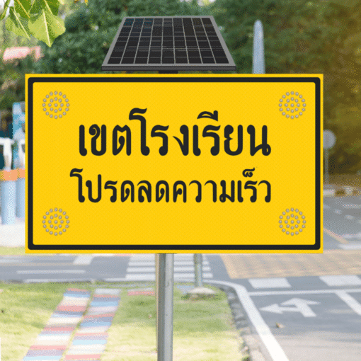 ป้ายเขตโรงเรียน โปรดลดความเร็ว