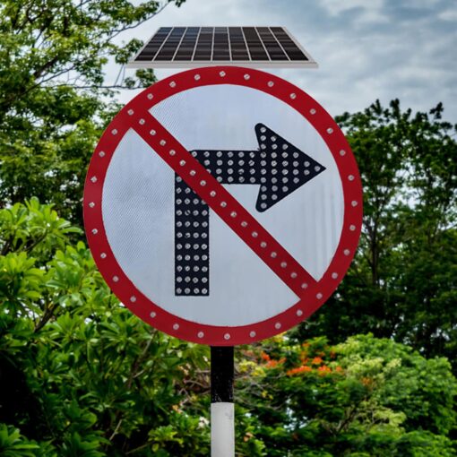 ป้ายไฟกระพริบโซล่าเซลล์ ห้ามเลี้ยวขวา