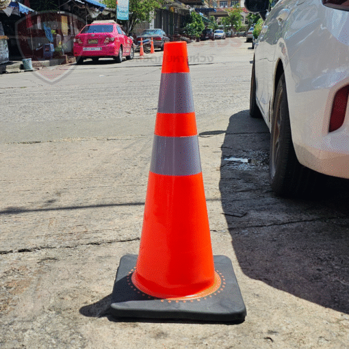 กรวยจราจร PVC ขนาด 70 ซม. ฐานยางเพิ่มน้ำหนัก