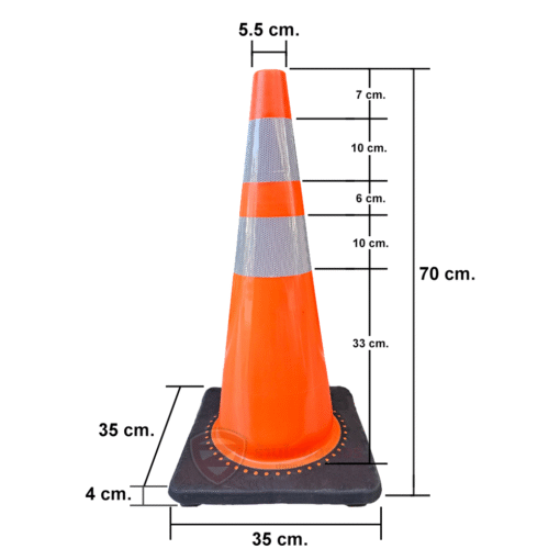 กรวยจราจร PVC ขนาด 70 ซม. ฐานยางเพิ่มน้ำหนัก